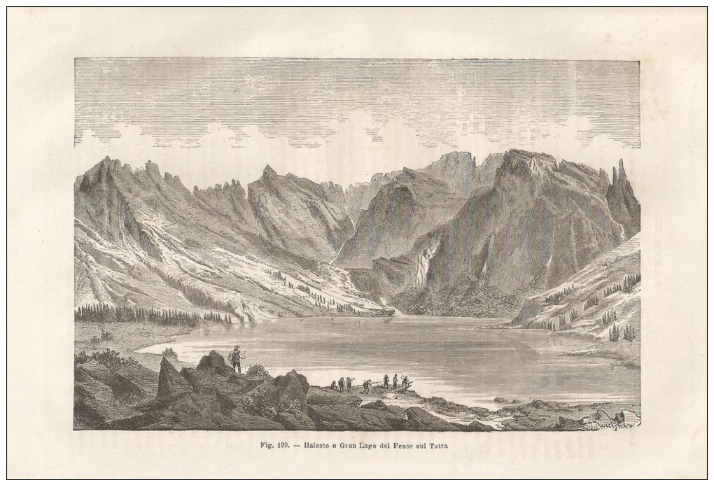 A4919 Gran Lago Del Pesce Sul Tatra - Xilografia Antica Del 1895 - Engraving - Prints & Engravings