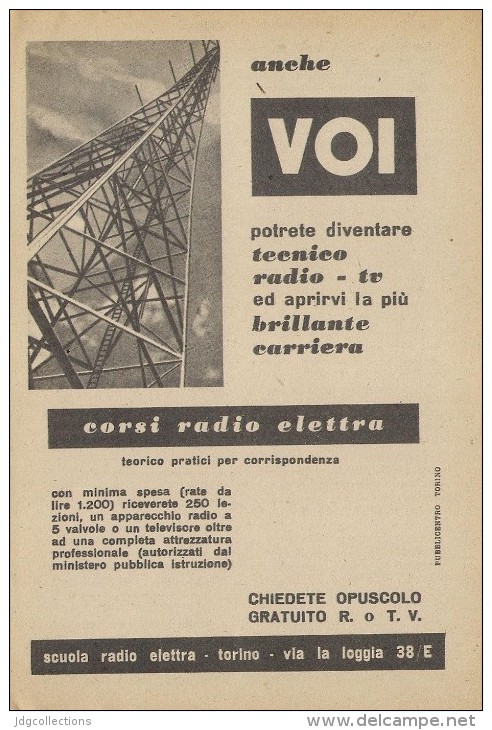 # SCUOLA RADIO ELETTRA TORINO Italy 1950s Advert Pubblicità Publicitè Reklame Publicidad Radio TV Televisione - Literature & Schemes