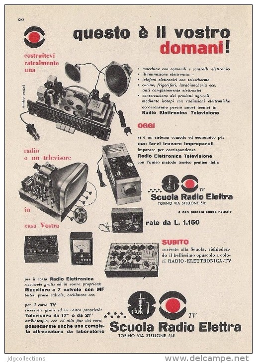 # SCUOLA RADIO ELETTRA TORINO Italy 1950s Advert Pubblicità Publicitè Reklame Publicidad Radio TV Televisione - Libros Y Esbozos