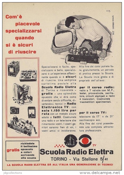 # SCUOLA RADIO ELETTRA TORINO Italy 1950s Advert Pubblicità Publicitè Reklame Publicidad Radio TV Televisione - Libros Y Esbozos