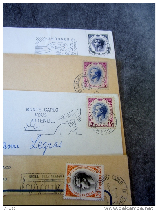 Lot Monaco Lettre Timbrée Avec Flamme Prince Rainier 1957 Monte-Carlo - Covers & Documents