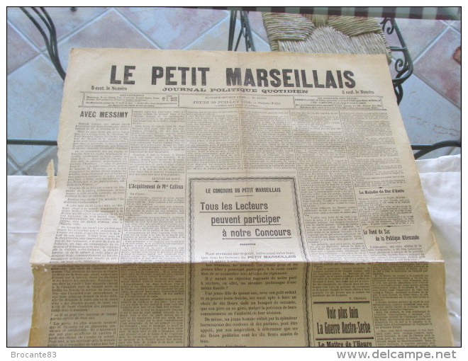 DU 30 JUILLET 1914 1ER PAGE - Le Petit Marseillais