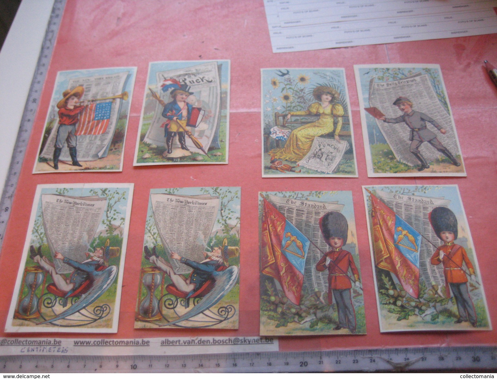 C1880 Newspapers 8 Hand Press Litho Cards : Set Of 6 VG PUCK  PUNCH NY Herald Times Uncle Sam USA Daily Telegraph - 1850-1899