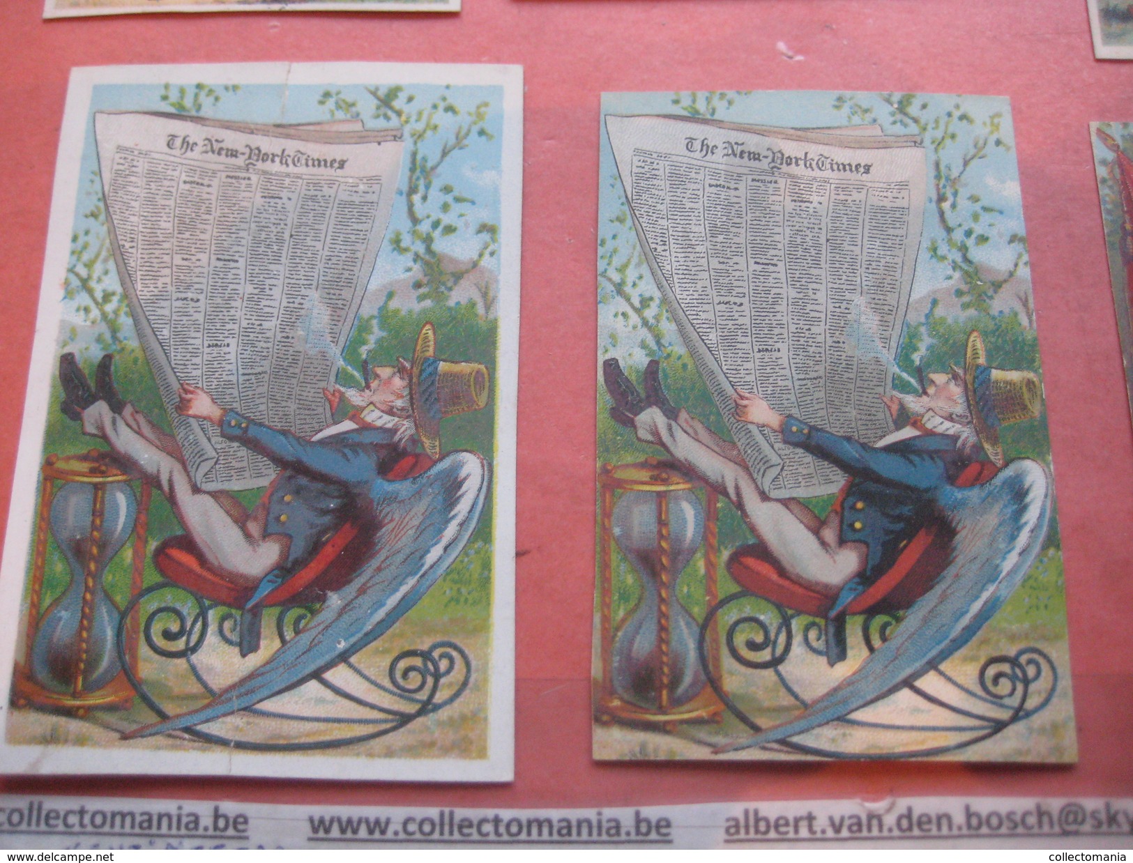 c1880 newspapers 8 hand press litho cards : set of 6 VG PUCK  PUNCH NY herald Times uncle Sam USA Daily Telegraph