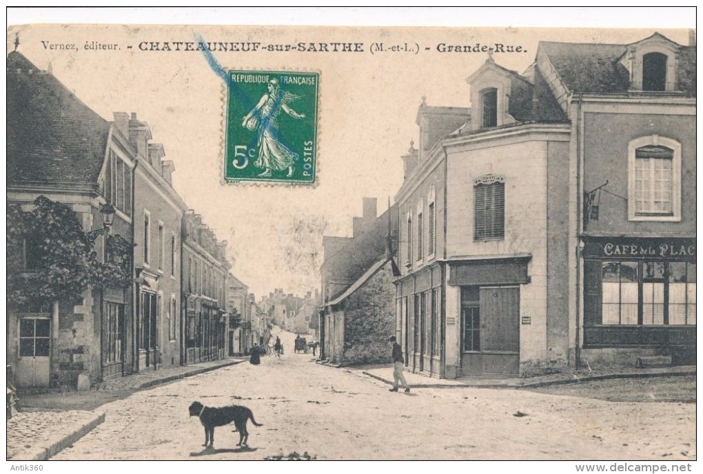 CPA 49 CHATEAUNEUF SUR SARTHE Grande Rue - Café De La Place - Chateauneuf Sur Sarthe