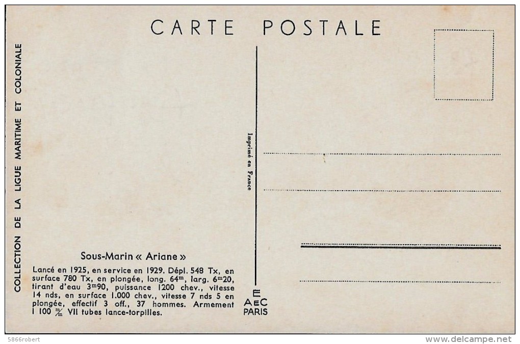 CARTE POSTALE SOUPLE ANCIENNE SIGNEE L. HAFFNER : SOUS MARIN  ARIANE 1925  COLLECTION LIGUE MARITIME COLONNIALE - Submarinos