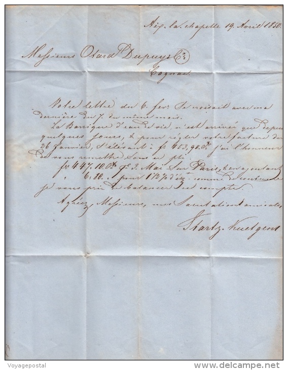 Lettre AACHEN, Cachet Rouge D'entrée Pour La France 1850 REG.FR - Sonstige & Ohne Zuordnung