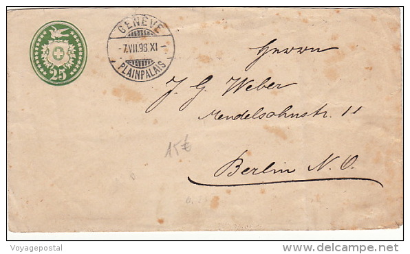 Lettre Entier Postal 25, Genève Pour Berlin 1898 - Interi Postali