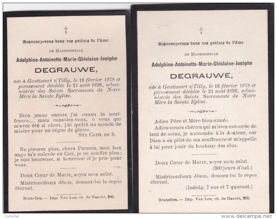 GENTISSART-TILLY-4 SOUVENIRS-ADOLPHINE-DEGRAUWE-PHOTO-CDV+PHOTO DU DEFUNT+2 PIEUSES-VOYEZ 4 SCANS-PIECES UNIQUE ! ! ! - Autres & Non Classés