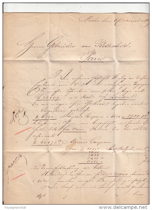 Lettre Berlin, Cachet Bleu Prusse Forbach Pour Paris Rothschild 1869 - Autres & Non Classés