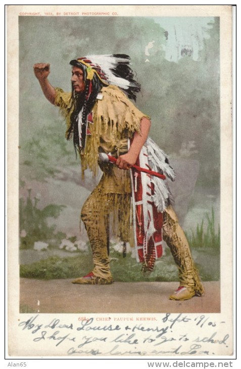 Native American Indian Chief Paupuk Keewis, Fashion, C1900s Vintage Postcard - Native Americans