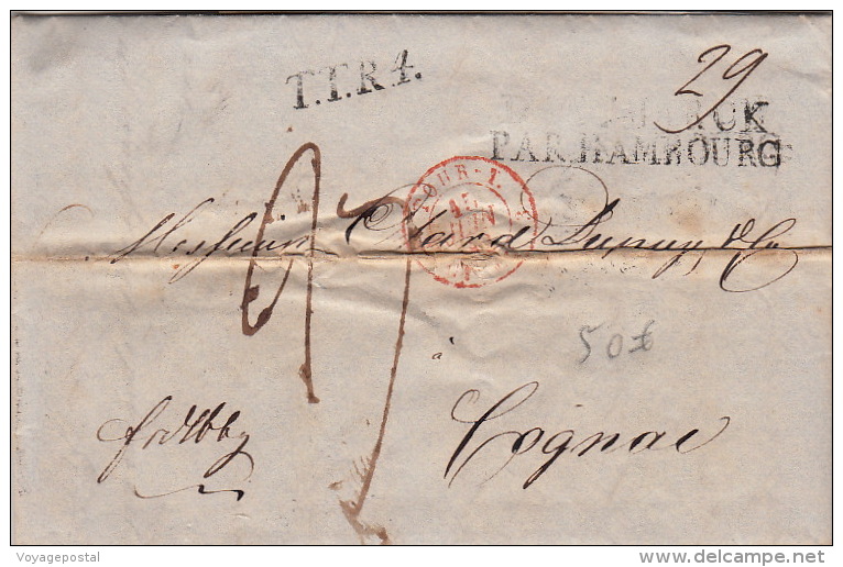 Lettre Copenhague, Danemark Par Hambourg Pour La France 1842 - ...-1851 Préphilatélie