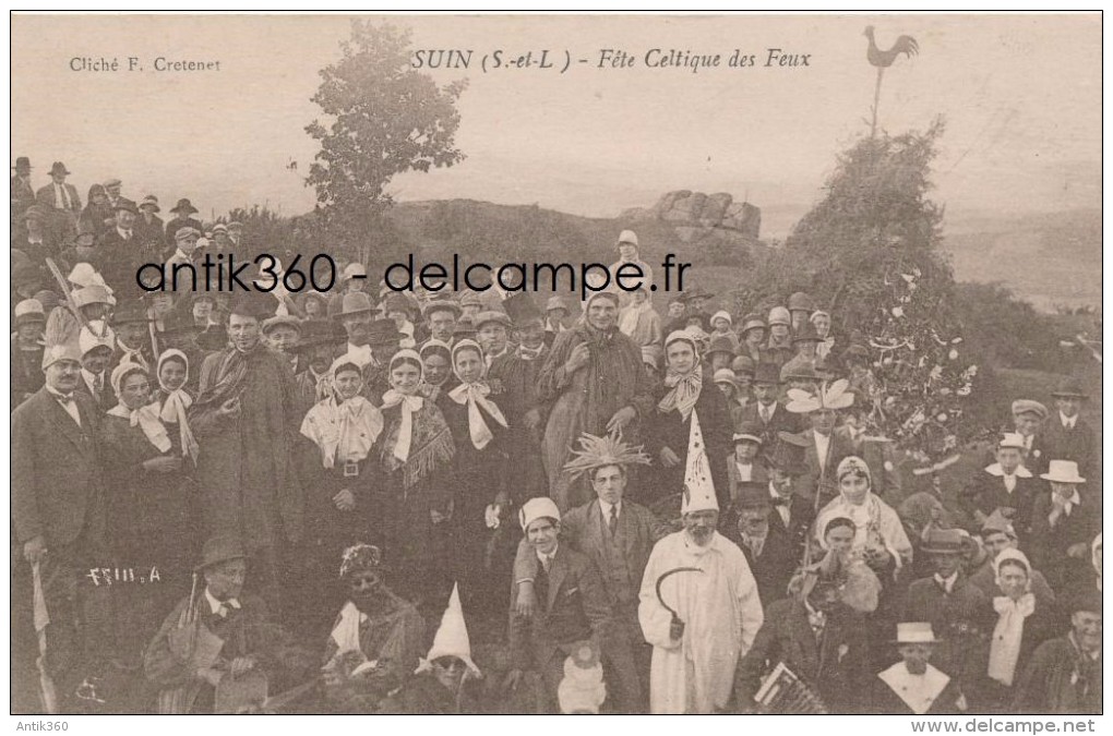 CPA 71 SUIN Fête Celtique Des Feux - Rare Et Belle Carte - Au Second Plan La Meule à Brûler - Autres & Non Classés