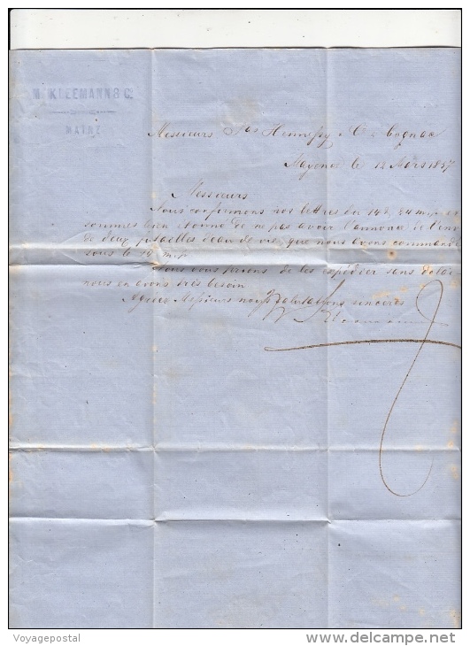 Lettre MAINZ, Cachet Rouge Tour-T Forbach AMB.D Pour La France 1857 - Autres & Non Classés