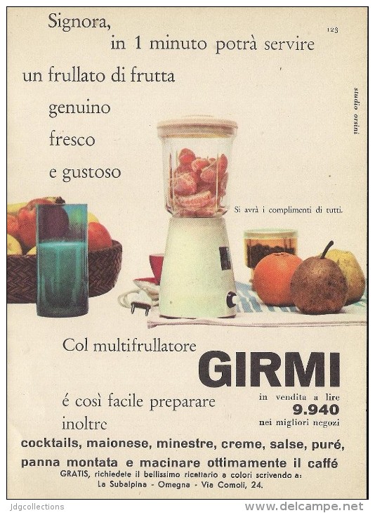 # GIRMI FRULLATORE ROBOT CUCINA 1960s Advert Pubblicità Publicitè Reklame Roboter-Kucke Household Casa Menage Haushalt - Manifesti