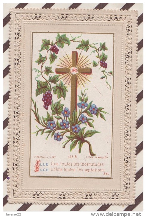 5AH2122 Image Pieuse Dentelle Canivet BOUASSE CROIX RAISINS - Images Religieuses