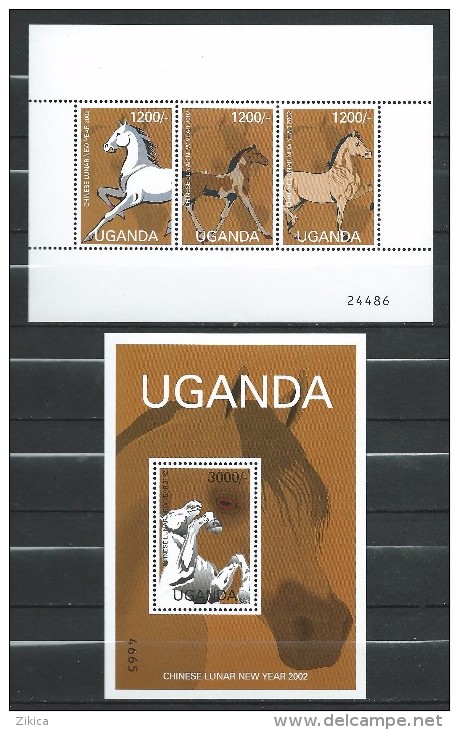 Uganda 2002 Chinese New Year - Year Of The Horse.S/S And Stamps.MNH - Uganda (1962-...)