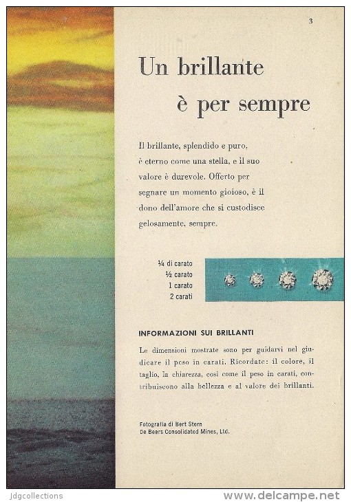 # DE BEERS UN BRILLANTE E´ PER SEMPRE Italy 1960s Advert Pubblicità Publicitè Publicidad Reklame Diamond  Diamant - Diamante