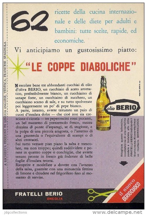 # OLIO BERIO 1960s Advert Pubblicità Publicitè Reklame Food Seasoning Oil Huile Ol Aceite - Manifesti