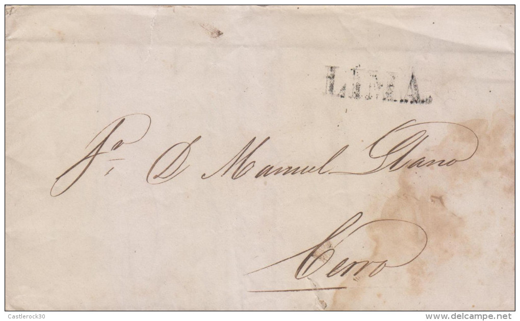 RG)1847 PERU, LIMA LINEAL BLACK CANC., CIRCULATED COMPLETE LETTER TO CERRO, XF - Perù