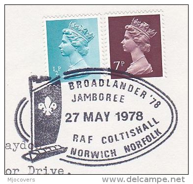 1978 COVER EVENT Pmk  SCOUTS JAMBOREE Broadlander Coltishall RAF Norwich Gb Stamps Scouting - Covers & Documents