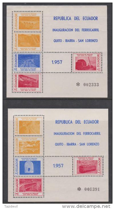 ECUADOR - 1957 Train/Railroad Set Of Two Souvenir Sheets. Scott 618, 619. Superb MNH ** - Ecuador