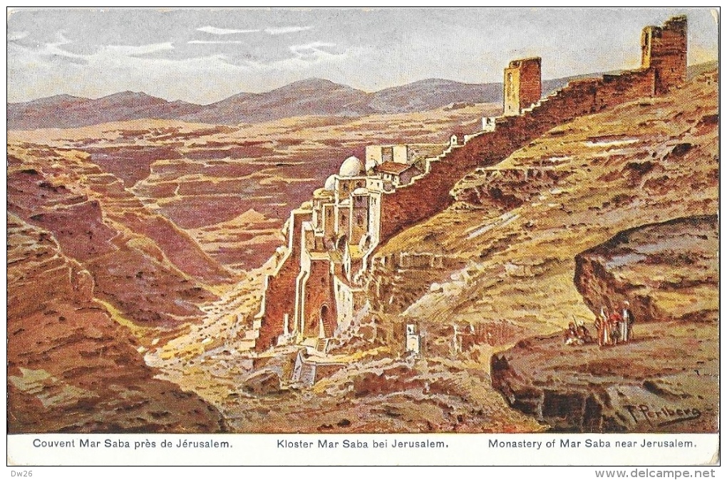 Couvent Mar Saba Près De Jérusalem - Illustration Signée F. Perlberg - Carte Non Circulée - Israele