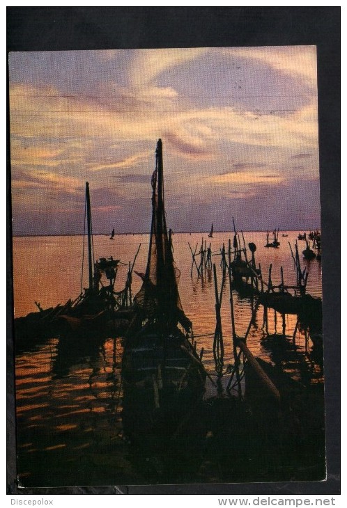 D3939 BARCHE AL TRAMONTO CON BOLLO FILATELICO 1980 - BARCHE BOAT BARQUE - NICE STAMP - Altri & Non Classificati