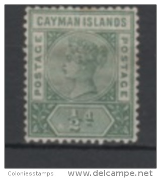 (SA0109) CAYMAN ISLANDS, 1901 (Queen Victoria, ½p., Dark Green). Mi # 1a. Mint Hinged* Stamp - Caimán (Islas)