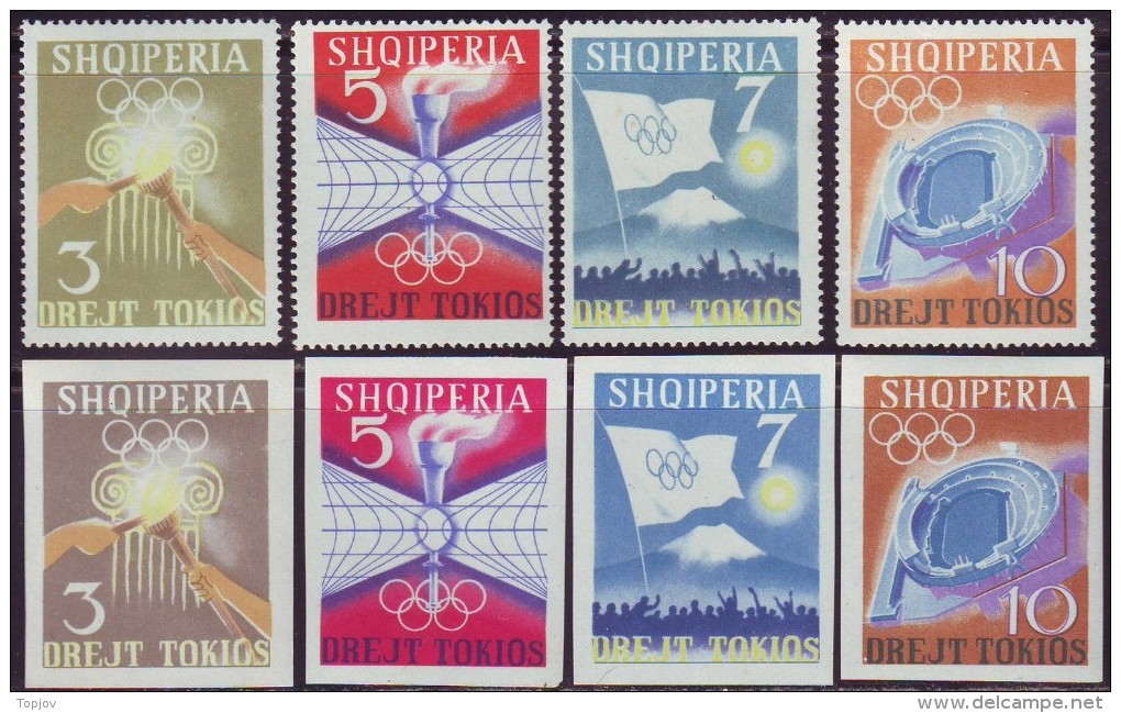 ALBANIA  - OLYMPIC TOKIO SET + IMPERF + Bl - ATHLETIC - STADIUM - TORCH - FLAGS - 1964 - **MNH - Springreiten