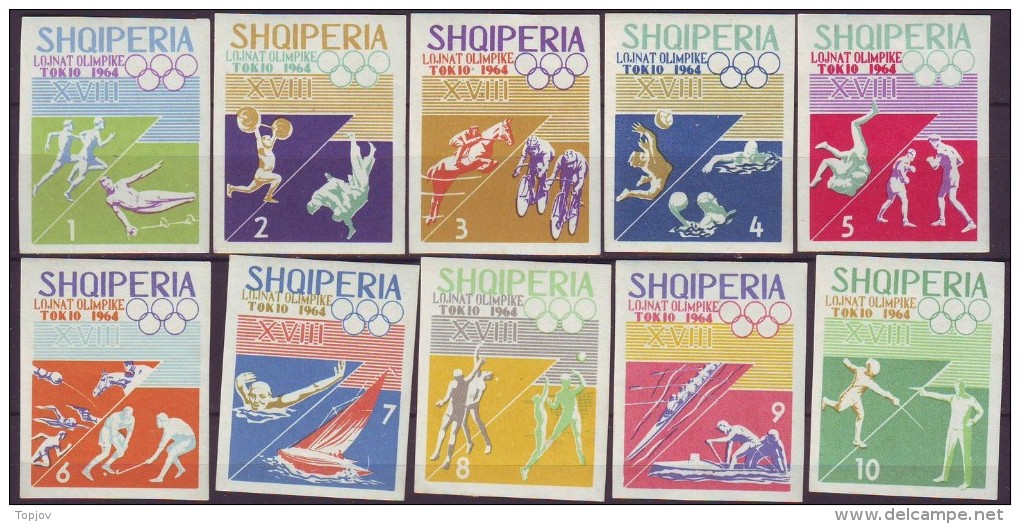 ALBANIA  - OLYMPIC TOKIO SET + IMPERF + Bl - ATHLETIC - CYCLING - FOOTBALL - CANOE - HOCKEY - 1964 - **MNH - Springreiten