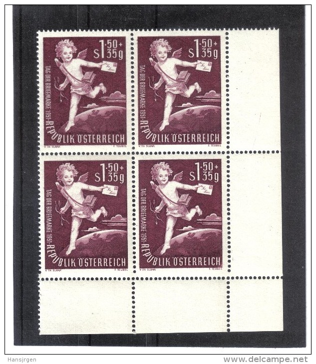 KPÖ393  ÖSTERREICH 1952 MICHL 972 ANK 988 ECKRAND VIERERBLOCK Postfrisch - Unused Stamps