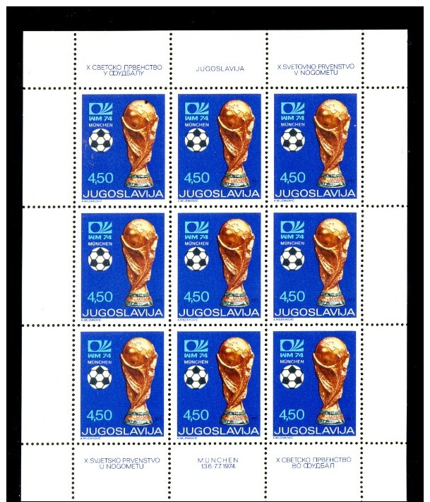 YUGOSLAVIA / JUGOSLAVIA * COMPLETE SHEET 9v 1974 FOOTBALL WOLRD CUP SOCCER * MNH - Blokken & Velletjes