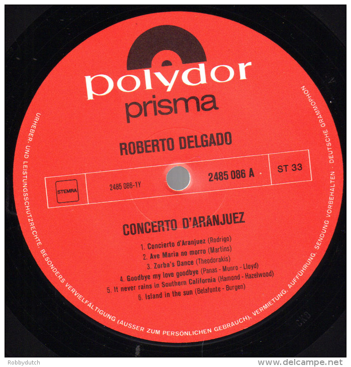 * LP *  ROBERTO DELGADO - CONCERTO D'Aranjuez (Holland 1976 EX!!!) - Instrumentaal