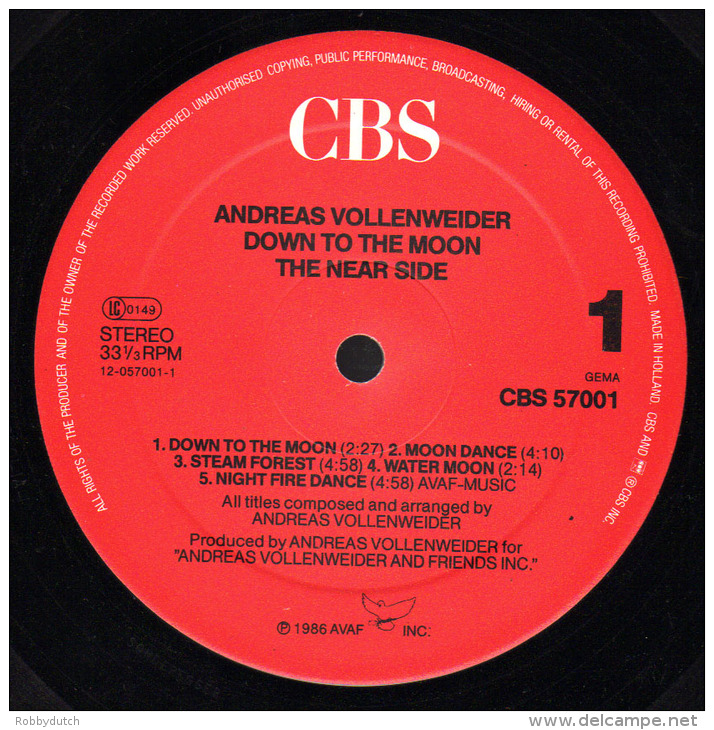 * LP *  ANDREAS VOLLENWEIDER - DOWN TO THE MOON (Holland 1988 EX-!!!) - Instrumentaal