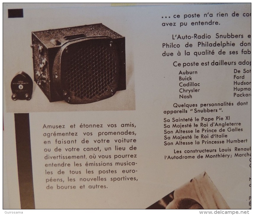 Publicité Pour L' Auto-Radio Snubbers  -  Années 30  -  Voiture - Literature & Schemes