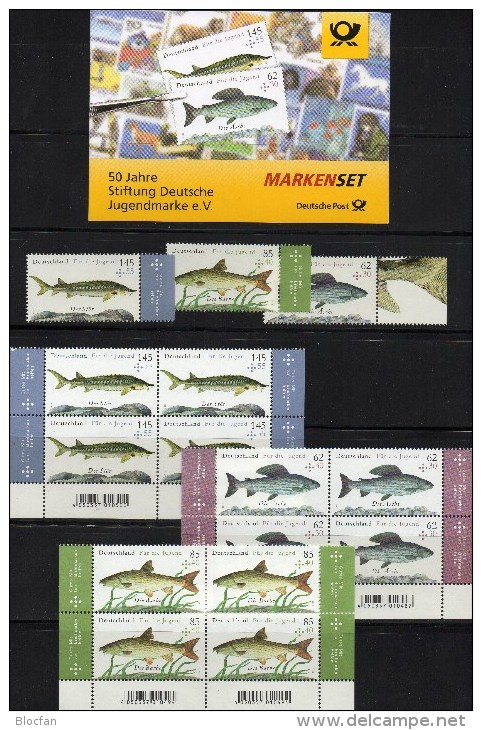 WWF Jugend Fische 2015 BRD 3169/1,3x4-Block+MH 100 ** 60€ Deutschland Äsche Barbe Stör Fish Booklet Se-tenant Bf Germany - Lots & Serien