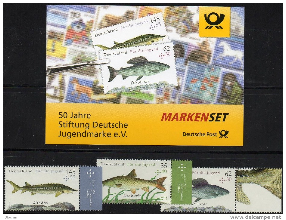 WWF Jugend Fische 2015 BRD 3169/1,3x4-Block+MH 100 ** 60€ Deutschland Äsche Barbe Stör Fish Booklet Se-tenant Bf Germany - Lots & Serien