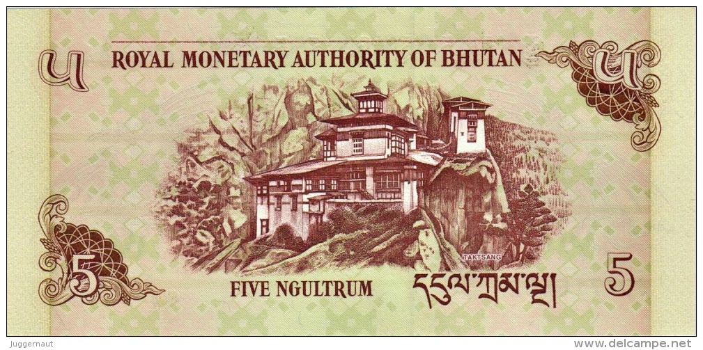 BHUTAN 5 NGULTRUM BANKNOTE 2006 PICK-28 UNCIRCULATED UNC - Bhután