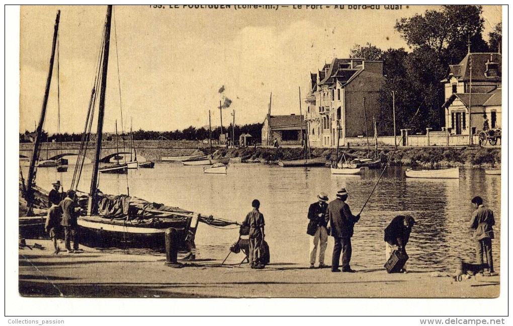 Cp , 44 , LE POULIGUEN , Le Port , Au Bord Du Quai , Pêcheur , Ed : Chapeau 55 , Voyagée 1930 - Le Pouliguen