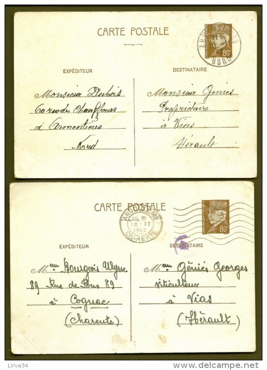 LOT 2 CPA ANCIENNES- FRANCE- ENTIERS POSTAUX 1942-  ANGOULEME ET ARMENTIERES- 2 SCANS - Guerre 1939-45