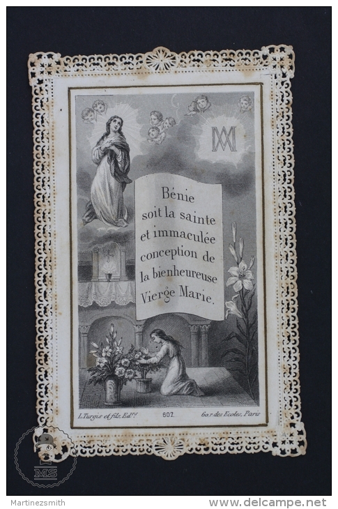 Antique Paper Lace Holy Card - Vierge Marie - Edited By L. Turgis Et Fils, Paris - Imágenes Religiosas