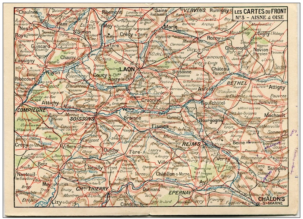 14/18 -LES CARTES DU FRONT- CARTE DOUBLE 1ère Série - N° 3 - "AISNE ET OISE" - Lettres & Documents