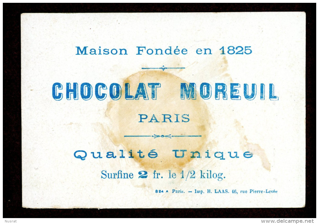 Chocolat Moreuil, Jolie Chromo Lith. Laas, Jeux, Course, Enfants, Un Alignement Difficile - Other & Unclassified