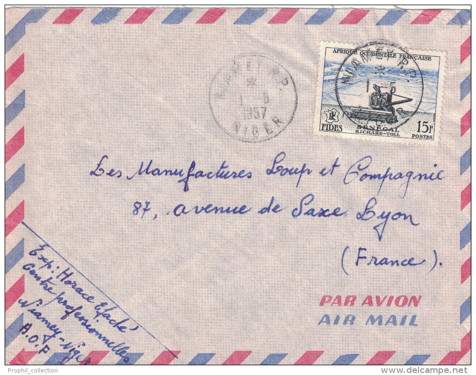 Niger - Lettre Avion 1957 Cad Manuel NIAMEY RP Sur Timbre Senegal FIDES Richard Toll Pour Lyon France - Lettres & Documents