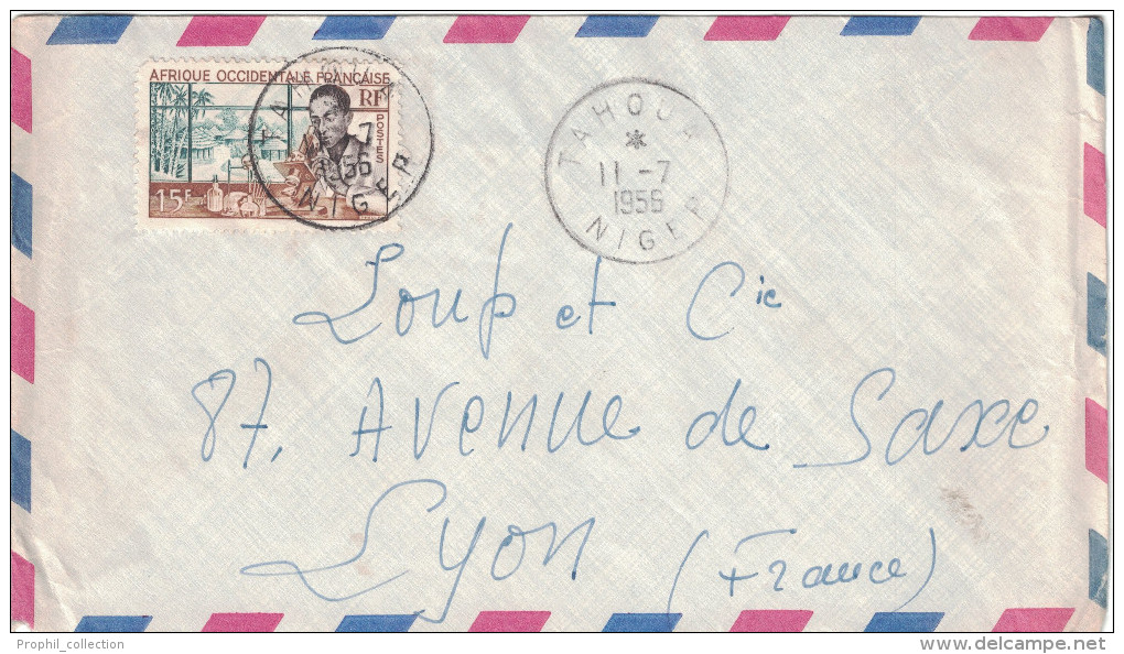 Niger - Lettre Avion 1956 Cad Manuel TAHOUA Sur Timbre Laboratoire Médical 15F Pour Lyon France - Covers & Documents