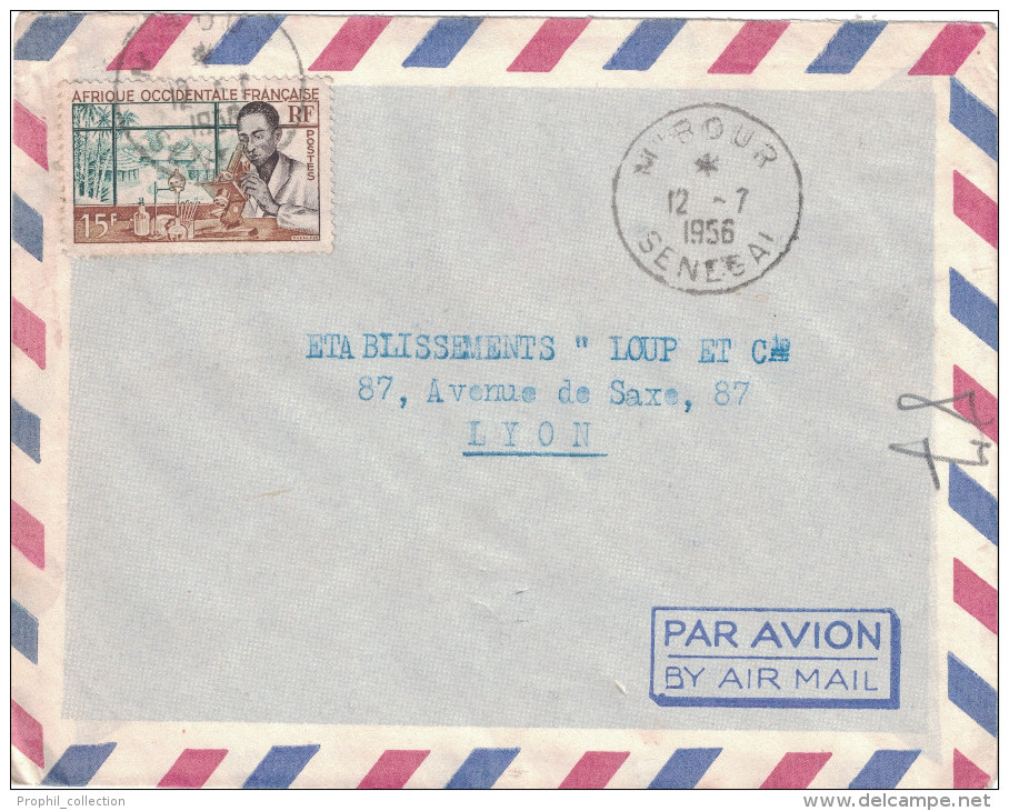 Sénégal - Lettre Avion 1956 Cad Manuel M'BOUR Sur Timbre Laboratoire Médical 15F Pour Lyon France - Briefe U. Dokumente
