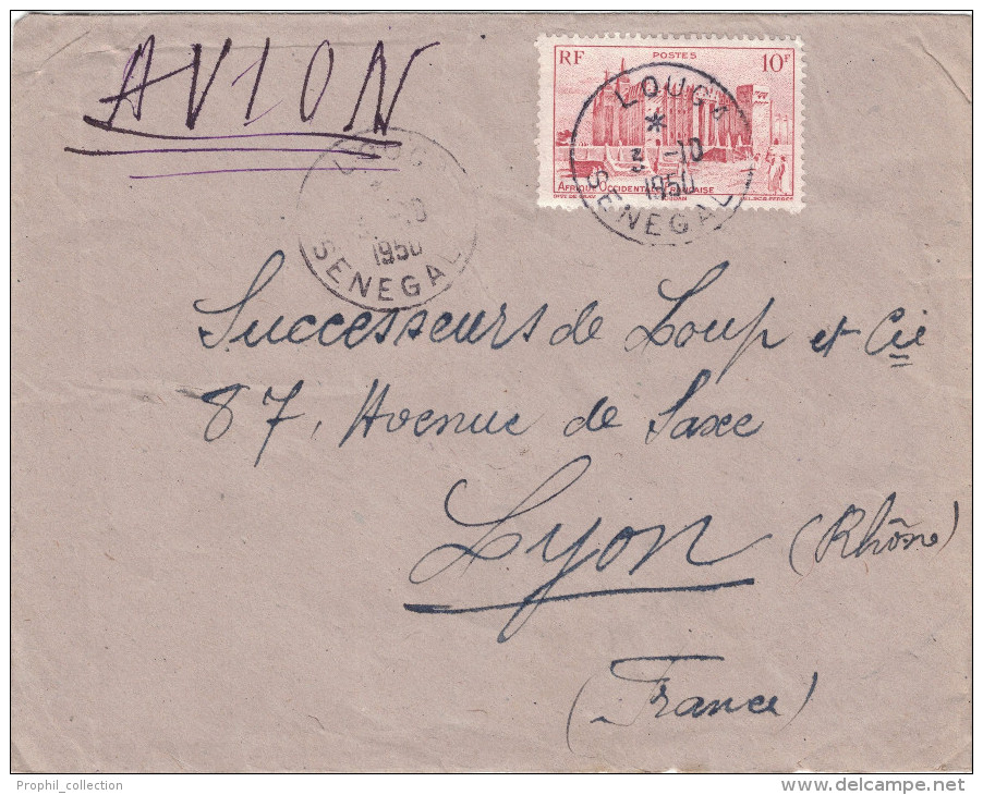 Sénégal - Lettre Avion 1950 Cad Manuel LOUGA Sur Timbre Mosquée à 15F Pour Lyon France - Covers & Documents