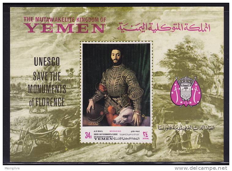 Royaume 1968 UNESCO Monuments De Florence  Tableau De Bronzino  Michel Bloc 80 ** MNH - Jemen