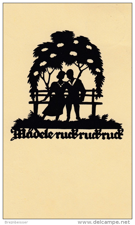 AK Scherenschnitt/Schattenbild- Mädele Ruck,ruck Ruck......- Krte Gel.1936 - Silhouettes